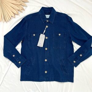 Folk Clothing Herrington Wash Herringbone Blue Twill Button Shirt Jacket Shacket
